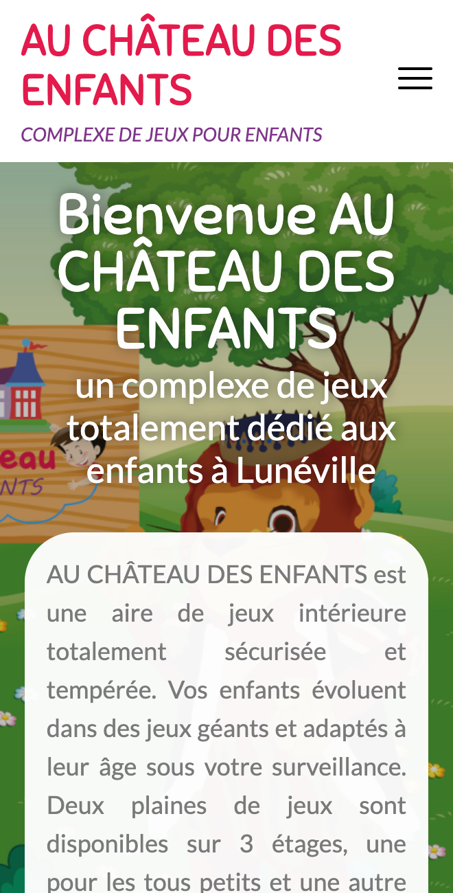 Header version responsive de Au Château des enfants - JVFlex : Votre Partenaire Numérique pour des Sites Web Uniques