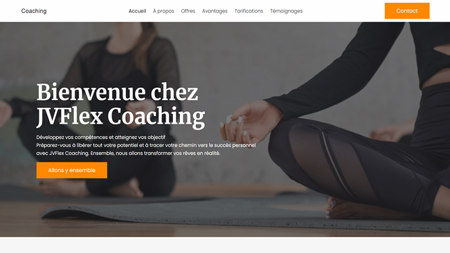 Header du template Coaching, réalisé par JVFlex - Experts en Design responsive en France.